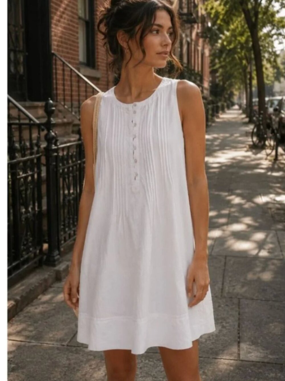 NEW QUINCE european linen sleeveless swing dress in white M